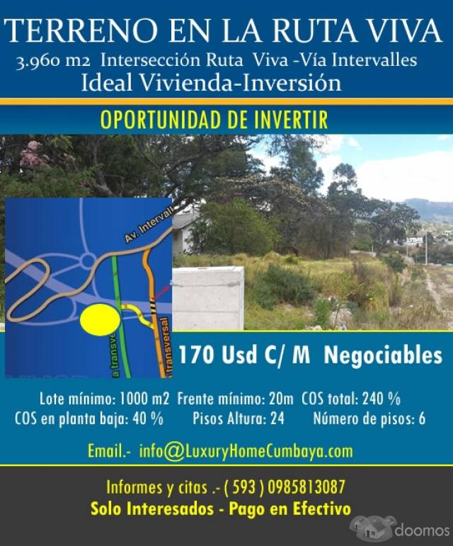 VENDO TERRENO RUTA VIVA INTERVALLES 6 PISOS