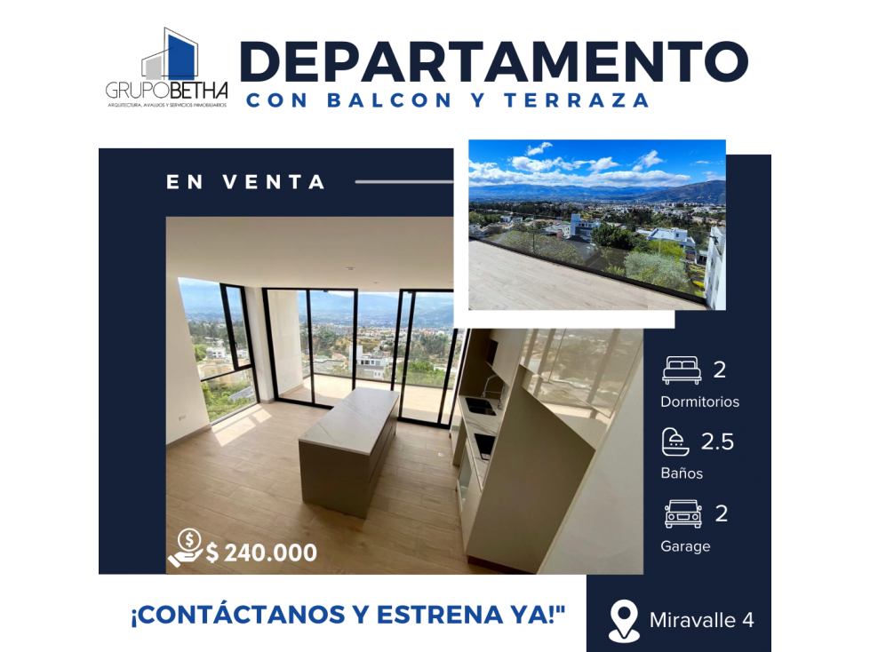 DEPARTAMENTO  2D CON TERRAZA EN VENTA EN MIRAVALLE 4 (CB)