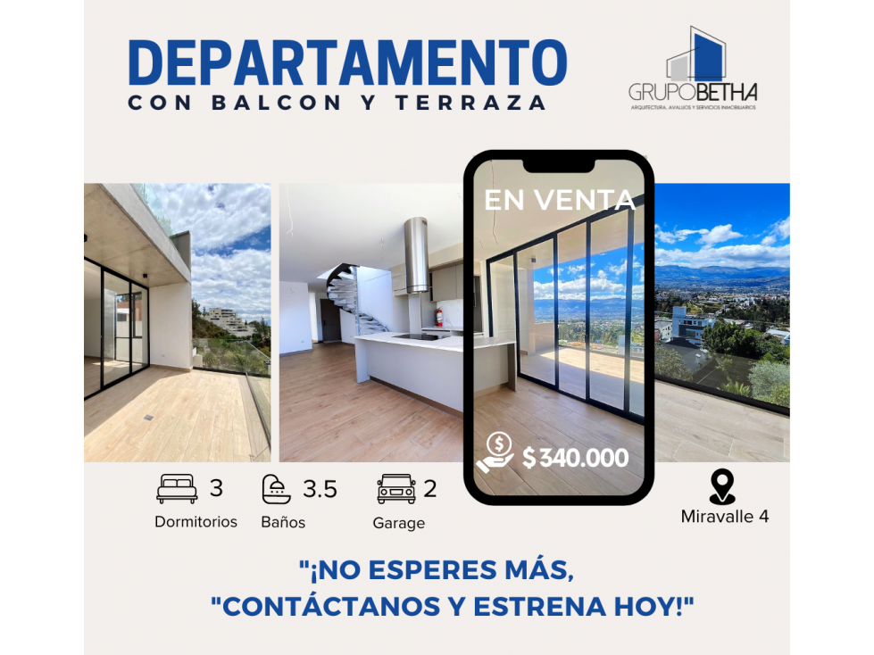 DEPARTAMENTO  3D CON TERRAZA EN VENTA EN MIRAVALLE 4 (CB)